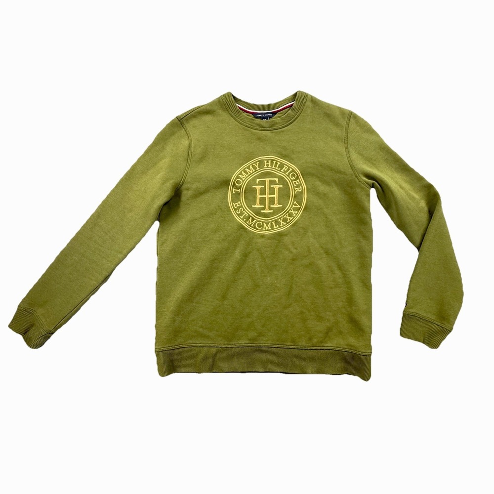 Tommy Hilfiger Green Sweatshirt S Logo Crewneck Unisex Cozy Warm